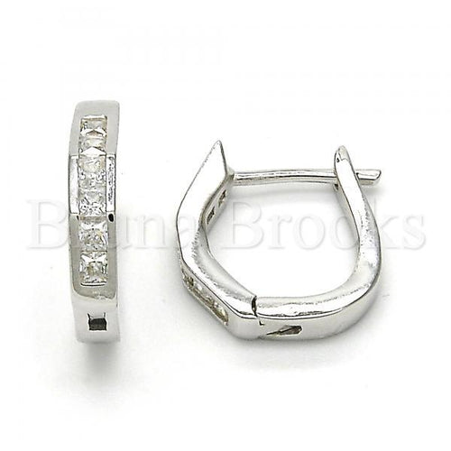 Bruna Brooks Sterling Silver 02.186.0036.15 Huggie Hoop, with White Cubic Zirconia, Polished Finish, Rhodium Tone