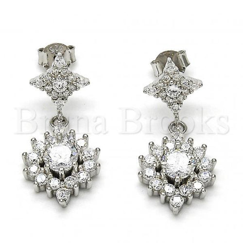 Bruna Brooks Sterling Silver 02.175.0128 Dangle Earring, with White Cubic Zirconia, Polished Finish, Rhodium Tone