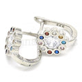 Prata 925 Italiana - 02.186.0186.12 Argolinha Huggie, Estilo Floral, com Zirconia Multicolorida , Polimento Extra Fino, Rodinado