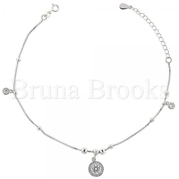 Bruna Brooks Sterling Silver 03.183.0107 Charm Bracelet, with White Cubic Zirconia, Polished Finish, Rhodium Tone