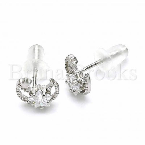 Bruna Brooks Sterling Silver 02.367.0005 Stud Earring, Moon and Star Design, with White Cubic Zirconia, Polished Finish, Rhodium Tone