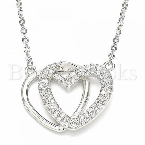 Bruna Brooks Sterling Silver 04.336.0141.16 Fancy Necklace, Heart Design, with White Cubic Zirconia, Polished Finish, Rhodium Tone