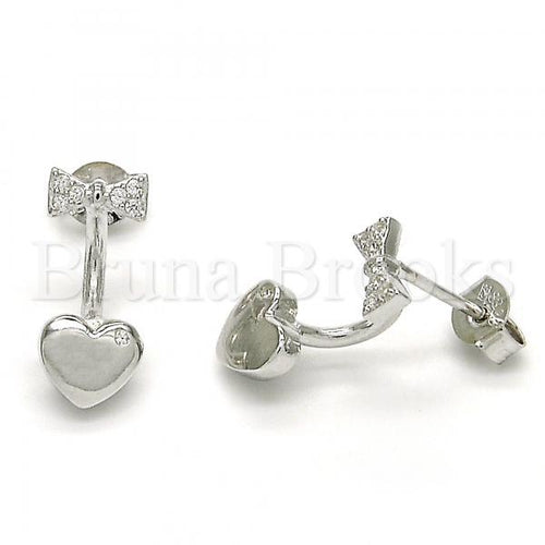 Bruna Brooks Sterling Silver 02.285.0082 Stud Earring, Heart Design, with White Cubic Zirconia, Polished Finish, Rhodium Tone