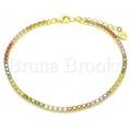 Prata 925 Italiana - Pulseira Estilo Tennis, Com Brilhante de Cristal, Folheado a Ouro Sobre Prata 925