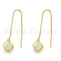 Prata 925 Italiana - Threader Earring, Com Zirconia, Folheado a Ouro Sobre Prata 925