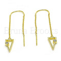 Prata 925 Italiana - Threader Earring, Com Zirconia, Folheado a Ouro Sobre Prata 925