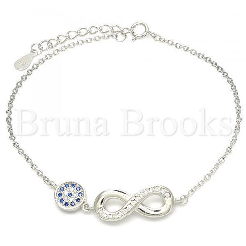 Bruna Brooks Sterling Silver 03.336.0060.07 Fancy Bracelet, Infinite Design, with Sapphire Blue Micro Pave and White Crystal, Polished Finish, Rhodium Tone