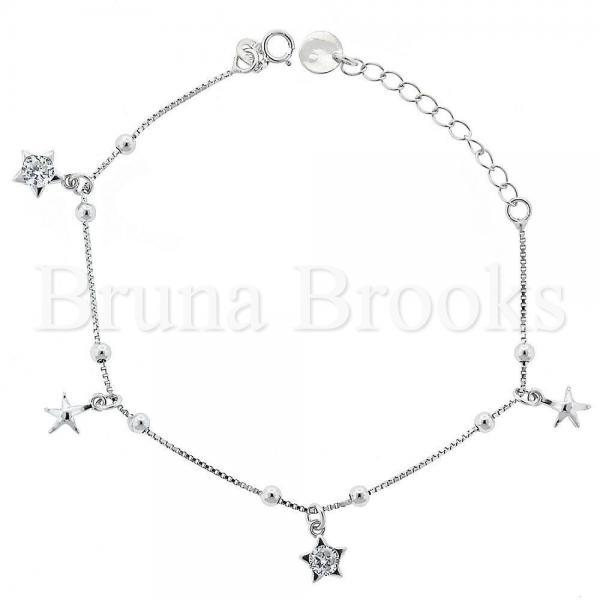 Bruna Brooks Sterling Silver 03.183.0079 Charm Bracelet, Star Design, with  Cubic Zirconia, Polished Finish, Rhodium Tone