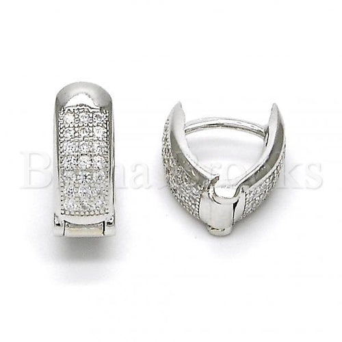 Bruna Brooks Sterling Silver 02.291.0013.10 Huggie Hoop, with White Micro Pave, Polished Finish, Rhodium Tone