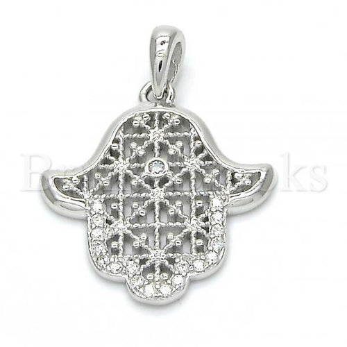 Bruna Brooks Sterling Silver 05.336.0019 Fancy Pendant, Hand of God Design, with White Cubic Zirconia, Polished Finish, Rhodium Tone