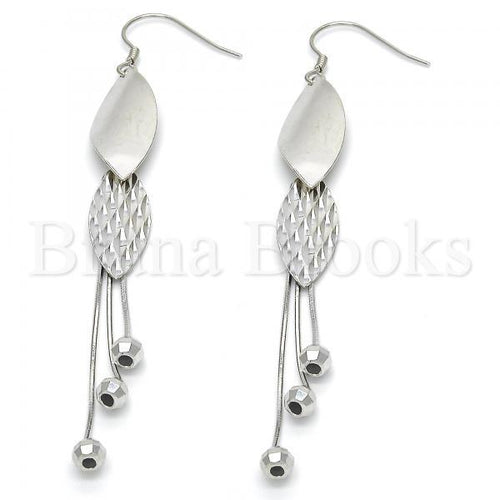 Bruna Brooks Sterling Silver 02.183.0026 Long Earring, Leaf Design, Polished Finish, Rhodium Tone