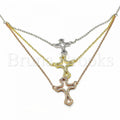 Bruna Brooks Sterling Silver 04.290.0002.16 Fancy Necklace, Cross Design, with White Cubic Zirconia, Polished Finish, Tri Tone