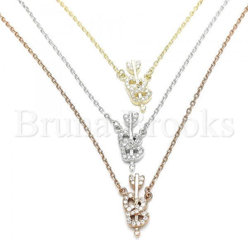 Bruna Brooks Sterling Silver 04.369.0005.18 Fancy Necklace, Heart Design, with White Cubic Zirconia, Polished Finish, Tri Tone