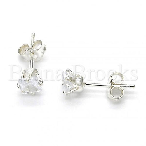 Bruna Brooks Sterling Silver 02.63.2615 Stud Earring, with White Cubic Zirconia, Polished Finish,