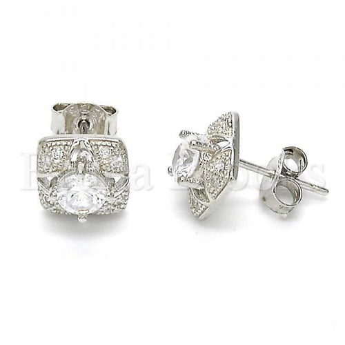 Bruna Brooks Sterling Silver 02.186.0027 Stud Earring, with White Cubic Zirconia and White Micro Pave, Polished Finish, Rhodium Tone