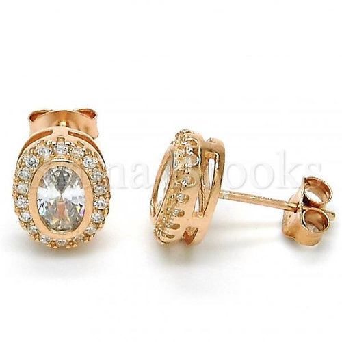 Bruna Brooks Sterling Silver 02.285.0099 Stud Earring, with White Cubic Zirconia, Polished Finish, Rose Gold Tone