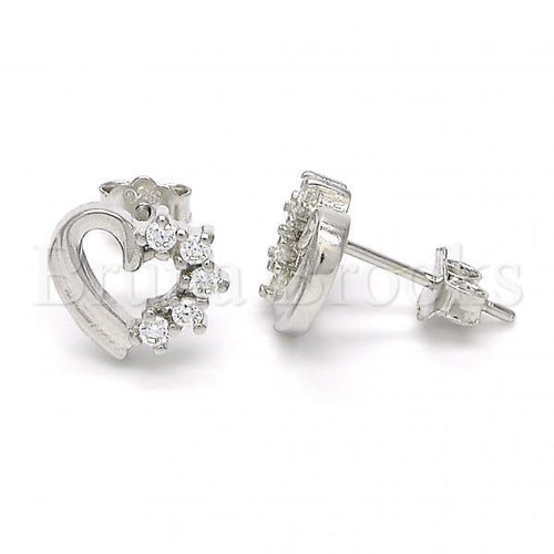 Bruna Brooks Sterling Silver 02.336.0049 Stud Earring, Heart Design, with White Cubic Zirconia, Polished Finish, Rhodium Tone