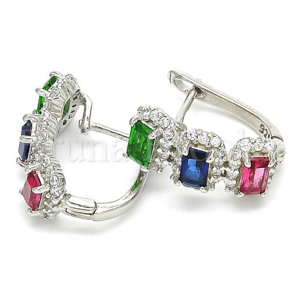 Prata 925 Italiana - 02.186.0189.15 Argolinha Huggie, com Zirconia Multicolorida , Polimento Extra Fino, Rodinado