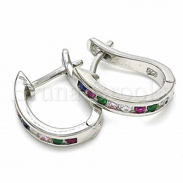 Prata 925 Italiana - 02.332.0049.12 Argolinha Huggie, com Zirconia Multicolorida , Polimento Extra Fino, Rodinado