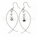 Bruna Brooks Sterling Silver 02.367.0002 Long Earring, Star Design, Polished Finish, Rhodium Tone