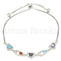 Bruna Brooks Sterling Silver 03.175.0003.11 Fancy Bracelet, Heart and Teardrop Design, with Multicolor Cubic Zirconia, Polished Finish, Rhodium Tone