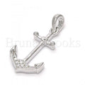 Prata 925 Italiana - 05.336.0002 Pingente Trabalhado, Anchor Design, Com Cristal Branco, Polimento Extra Fino, Rodinado