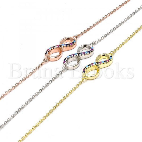 Prata 925 Italiana - Pulseira Trabalhada, Estilo Infinito , Com Brilhante de Cristal, Rodinado