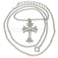 Prata 925 Italiana - Gargantilha Trabalhada,  Cruz, Com Zirconia, Rodinado